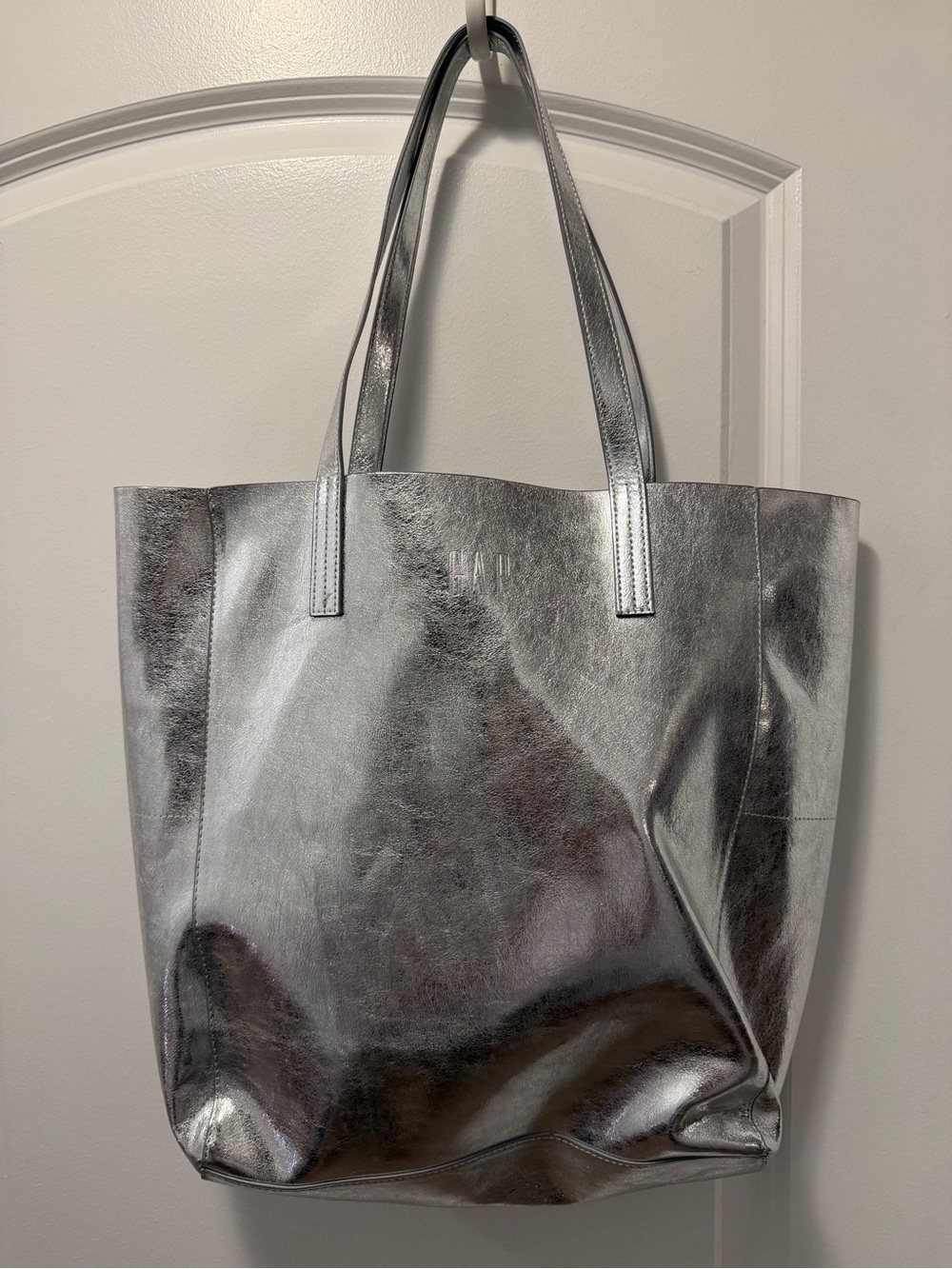 GAP Metallic Vegan Leather Silver Tote Bag